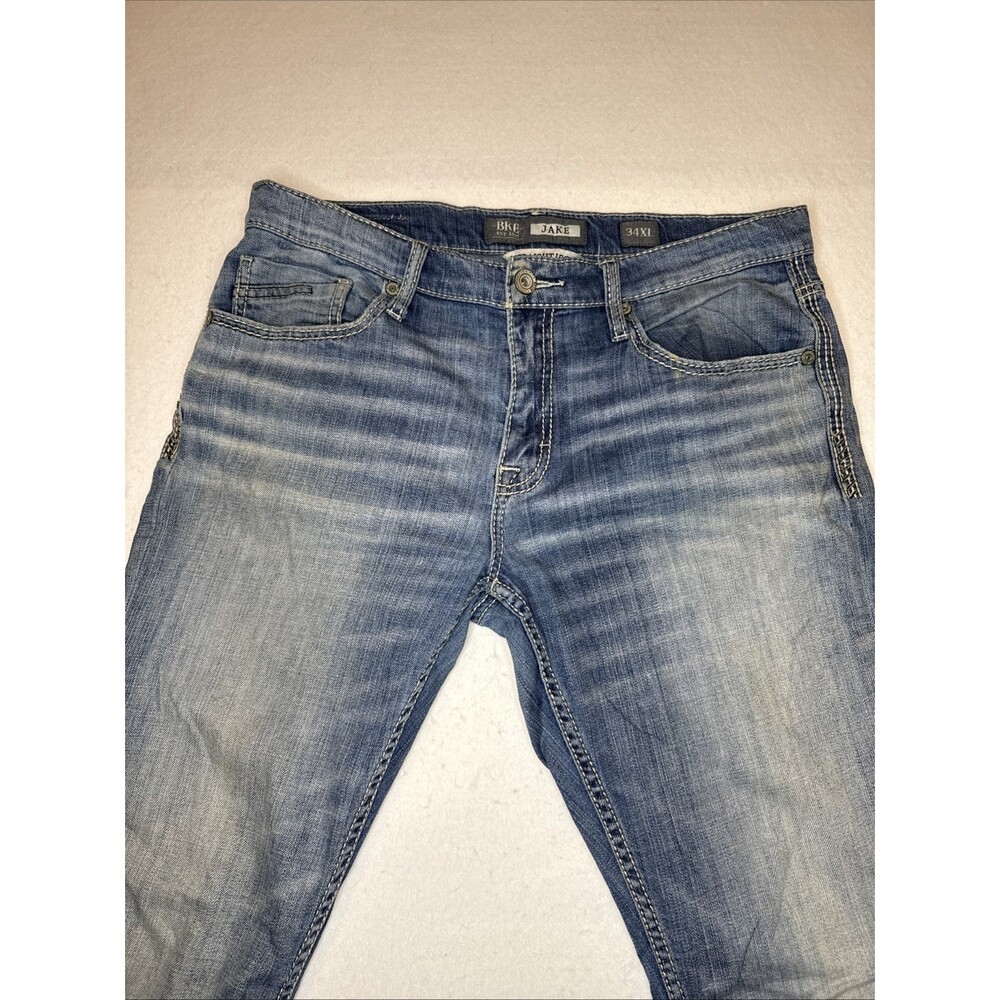 BKE Jake Jeans Mens 34 XL Straight Leg Denim Distressed Wash SOFT 99% Cotton - Picture 2 of 16